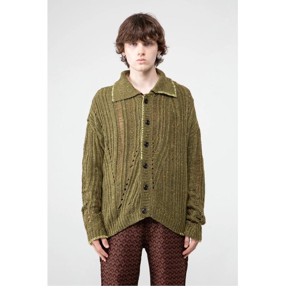 Andersson Bell Men's Khaki Spread Collar Cardigan Medium